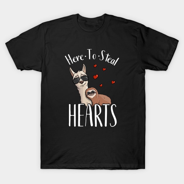 Here To Steal Hearts Sloth  Llama Lover T-Shirt by SkizzenMonster